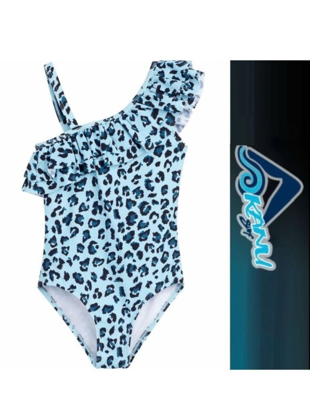 Kanu Surf | "Beach Leopard Blue" Morgan Ruffle 1-Shoulder one Piece | Size 2T